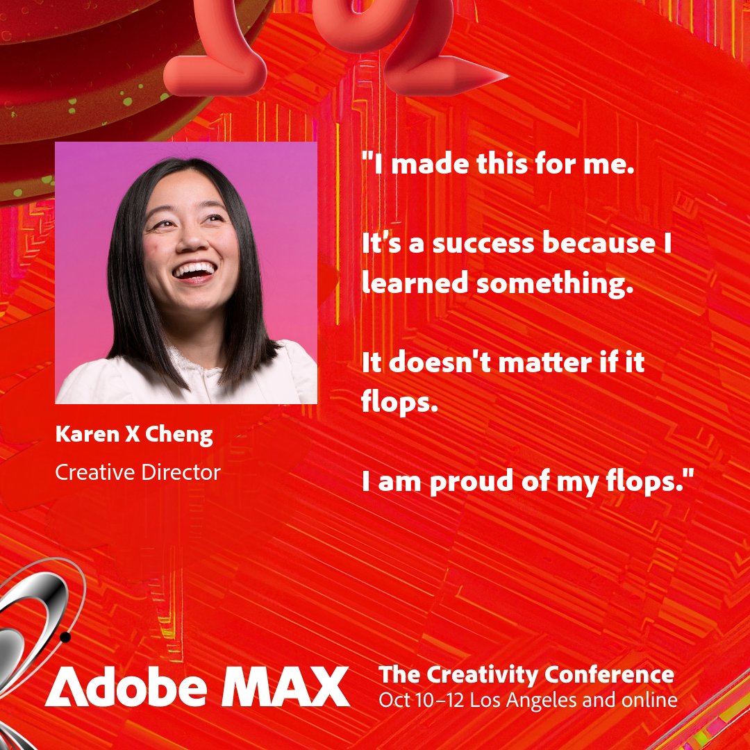 At #AdobeMAX, speaker <a href="/karenxcheng/">Karen X. Cheng</a> shares some excellent advice: measure your life in learnings, not likes. adobe.ly/46jqB0V