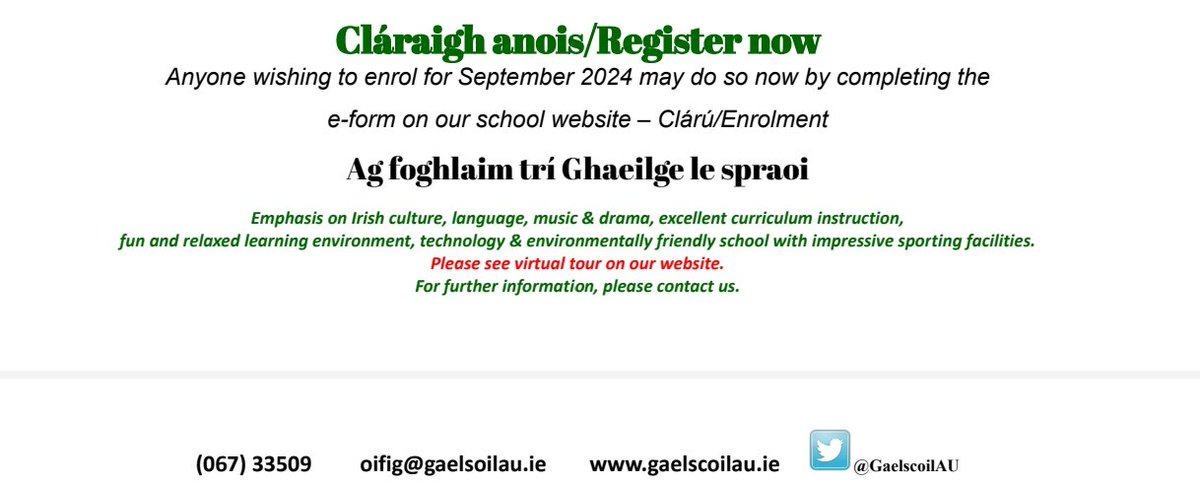 An bhfuil suim agat do pháiste a thosú i nGaelscoil Aonach Urmhumhan? If interested....