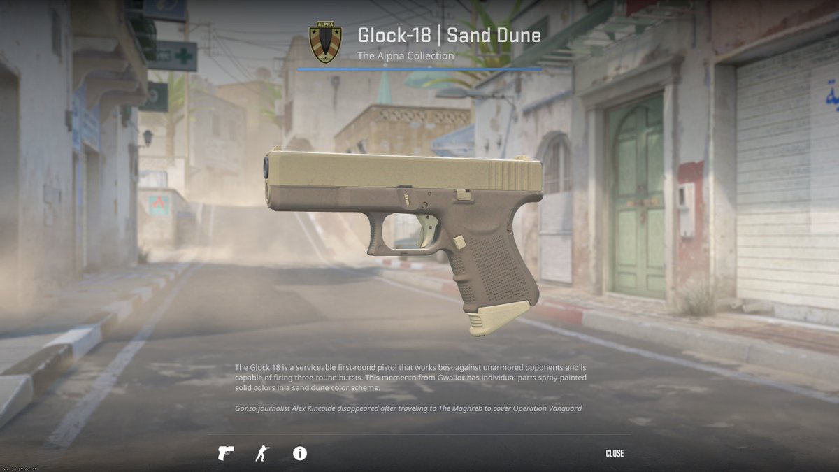 CounterStrike's tweet photo. @ohnePixel @chayfps You are the Premier equivalent of a Glock-18 | Sand Dune. Seems fine. https://t.co/74KQkbzXbO