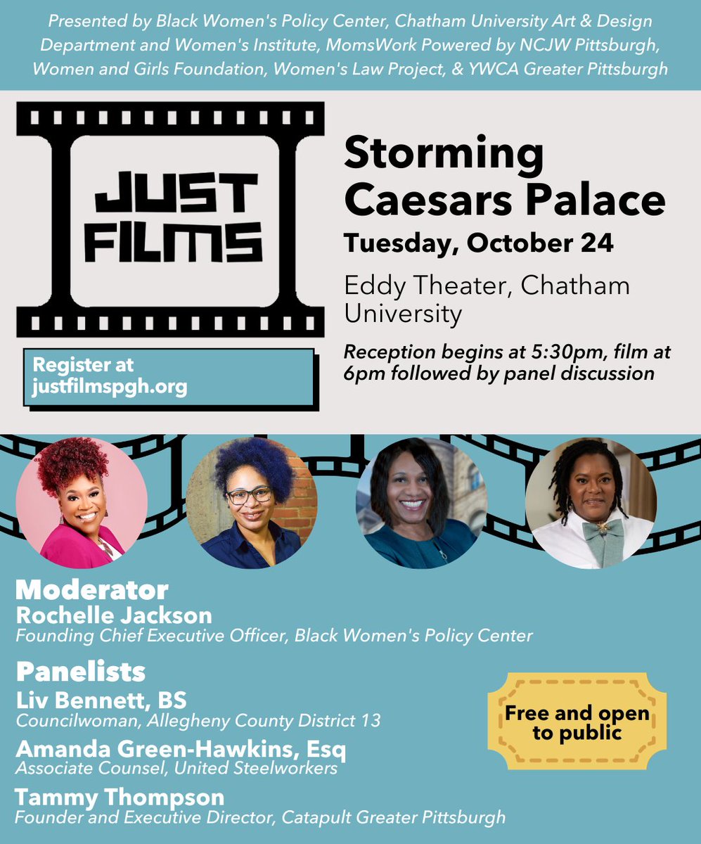 NCJWPgh's tweet photo. "🎬 Mark your calendars for Tuesday, October 24th at 5:30 PM! Join us at the Eddy Theater (Chatham University) for an unforgettable night at Just Films. Our panelists are ready to spark some incredible post-film discussions. Don't miss out on this cinematic experience! https://t.co/DBmd7zhljo