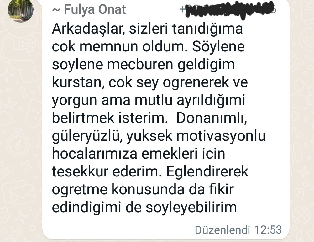 Katılımcı öğretmenimizin eğitimle ilgili yorumu.