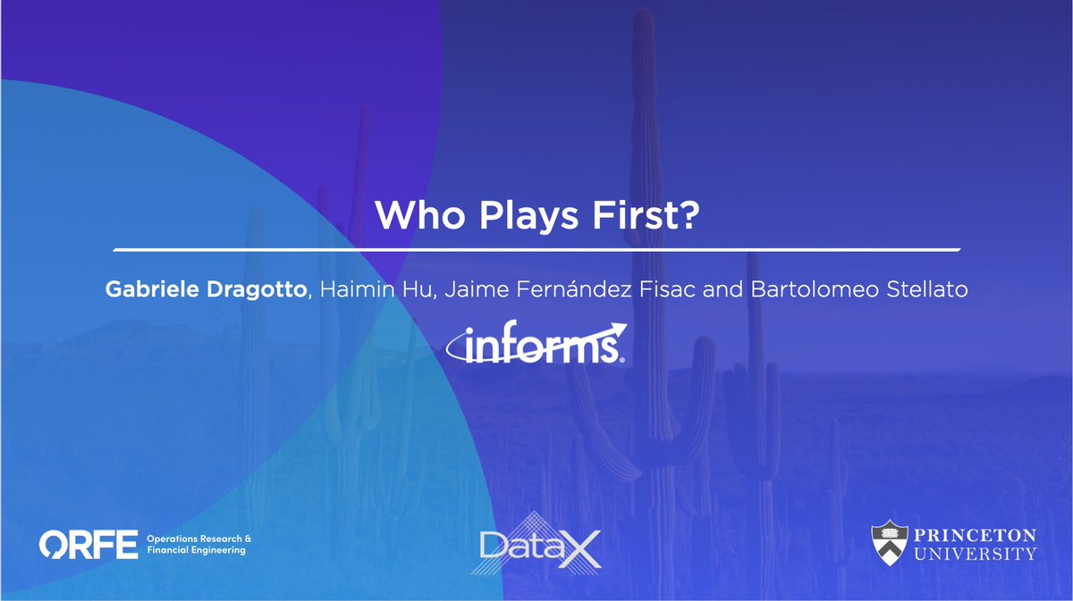Hey #INFORMS2023! Check out our presentations on Integer Programming + Game Theory! 🙂 - ✂️A Differentiable Architecture for Mixed-Integer Optimization (SC45) - 📖🎲TutORial 'Integer Programming Games' (MB01) - 1️⃣🎲Who Plays First? (ME33)