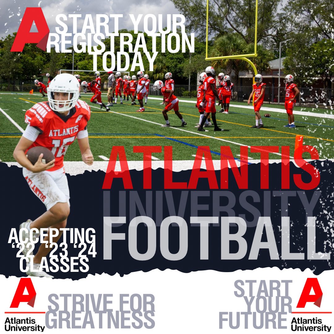 You still looking for a home C/O ‘22’s ‘23’s and the new C/O  2024’s 🤔 You ready to Start Your Future and receive your degree and play College Football ? Well Atlantis is where you want to be, So drop your Hudl film 🎥 to me on this post or Dm me directly !