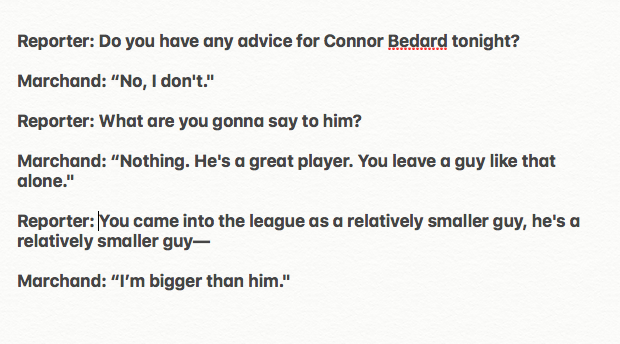 Brad Marchand got asked about Connor Bedard today.