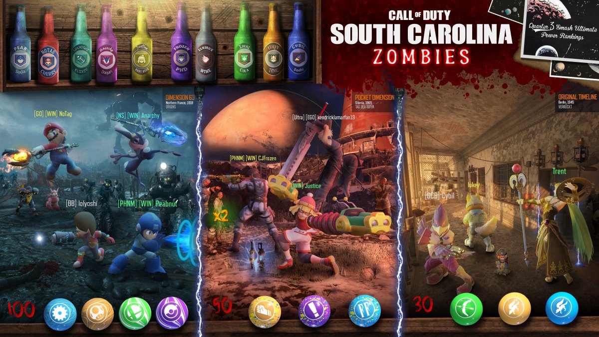 SCSmashBros's tweet image. "I'm holding a crawler! Hurry with the Easter Egg step!" 
"NO, I'm Pack-A-Punching the Charge Shot!"

Congrats to all who made 2023 Q3 South Carolina Smash Ultimate Power Rankings!

Covers July 1-Sep 30

Graphic by @ClayWuki

Full Quality: drive.google.com/file/d/19lnI20…

More in replies