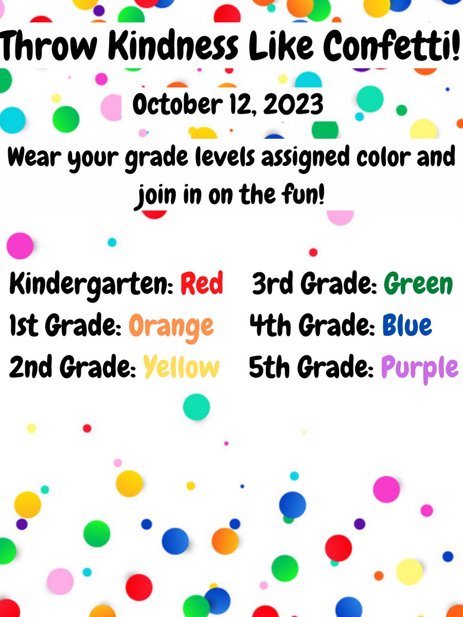 Don't Forget, tomorrow, October 12th, is Spirit Day and an Early Release Day!  Dismissal is at 12.30 p.m.  If you have any changes, please let the office know!