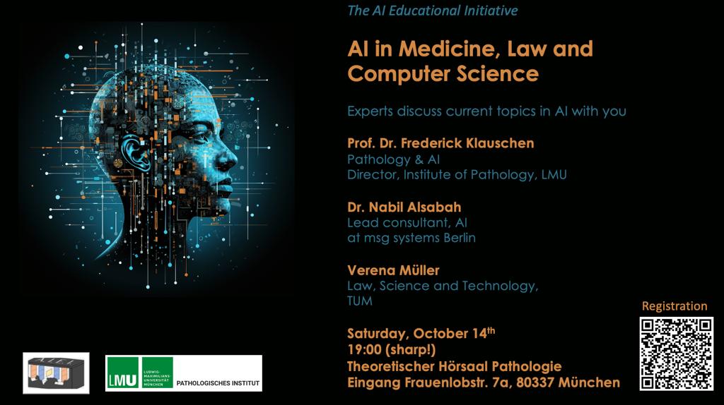 Are you interested in AI not only from Computer science, but also Medicine and Law perspective?
Join us on Saturday 14th of October, at 7 p.m. in the LMU Pathology Institute for a next AI Meetup of our initiative!
Register here: eventbrite.com/e/ai-education…