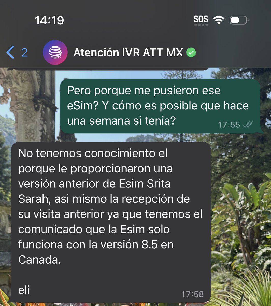 SarahLoSh's tweet photo. ⁦@ATTMxAyuda⁩ ⁦@ATTMx⁩ ¿que clase de respuesta es esa? ¿Porqué me pondría una eSim que no da la cobertura que por ley están obligados? https://t.co/VMmTRlGv5i