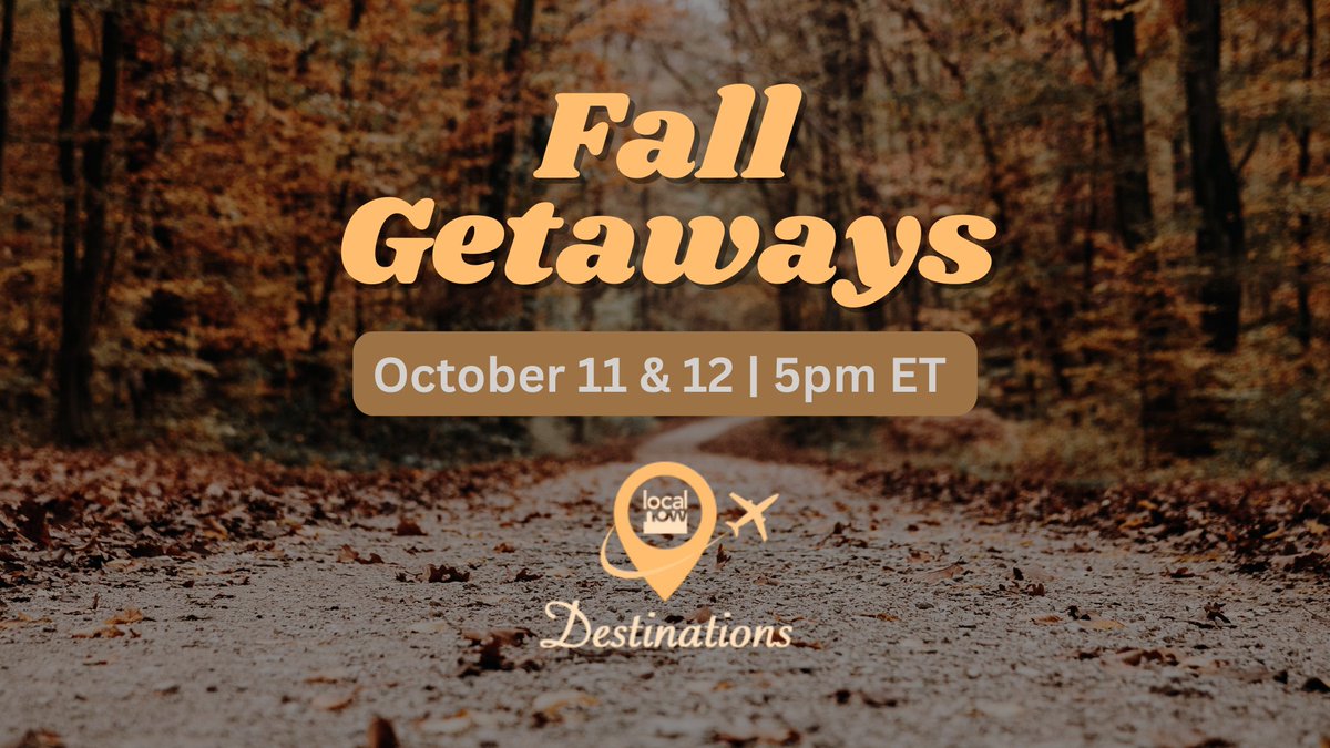 LocalNow's tweet image. Who's up for a quick fall getaway? 🙋‍♀️

The Local Now Destinations Channel (1134 in the Local Now app) is showcasing locales to help satisfy your wanderlust! 🍂✈️

 #FallGetaway #TravelInspiration