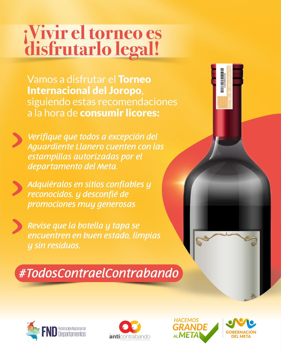 GobMeta's tweet image. Vivamos la fiesta más grande de los llanos con responsabilidad y de forma legal.🥃✅ @FNDCol

#TodosContraelContrabando #ColombiaBailaJoropo #ElMetaEsCultura
