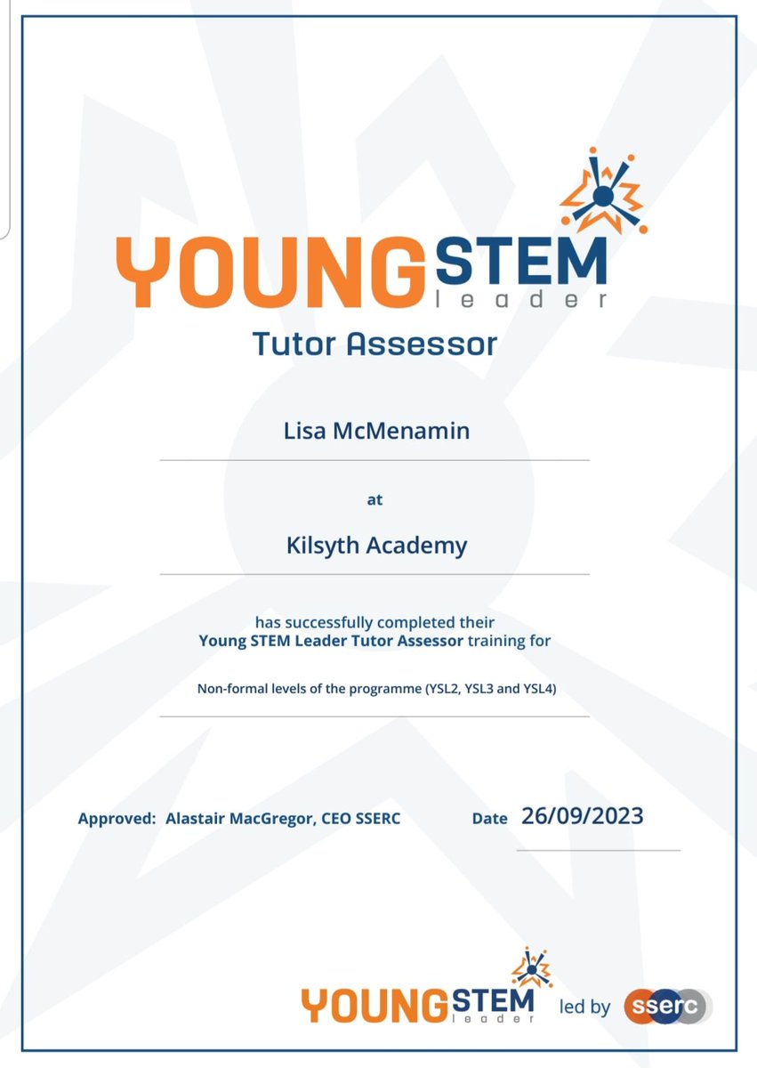 Officially a tutor assessor for the YSL programme <a href="/YoungSTEMLeader/">Young STEM Leader</a> 

Lots of exciting STEM opportunities on the horizon 🚀