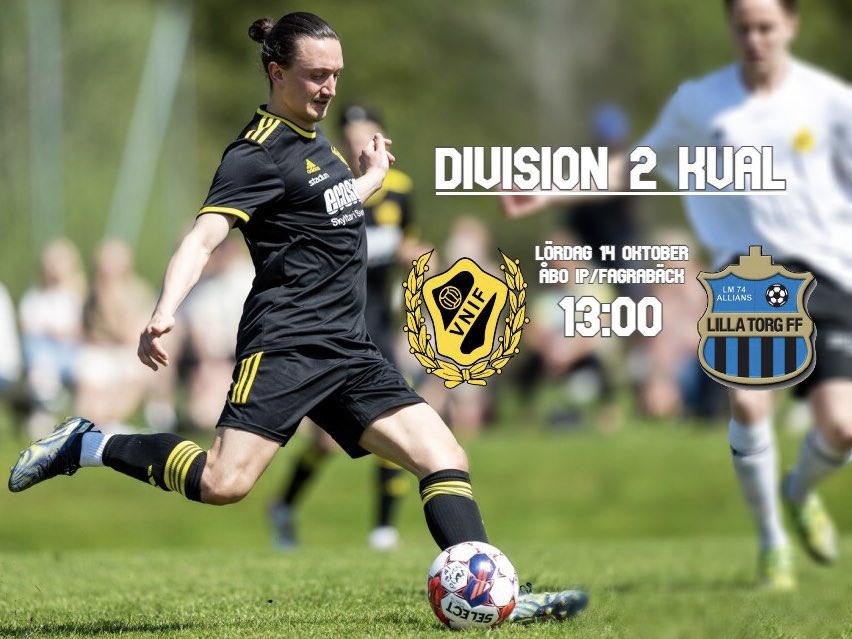 3 dagar till kval!💛🖤

Lilla Torg FF från Malmö är det som kommer på besök i första mötet av två. Andra mötet i Malmö är inte bestämt än👊

Det är inte bestämt än om det blir Åbo eller Fagrabäck men det får ni hålla utkik efter här på våra sociala medier👏
