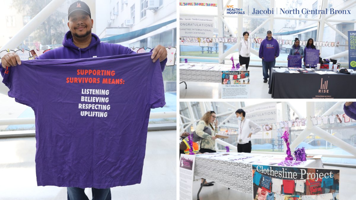 In honor of #DomesticViolenceAwarenessMonth, our Social Work Department hosted an informational event partnering with @riseprojectnyc. Let's continue this vital conversation, standing united against abuse. 💜 #JacobiStrong