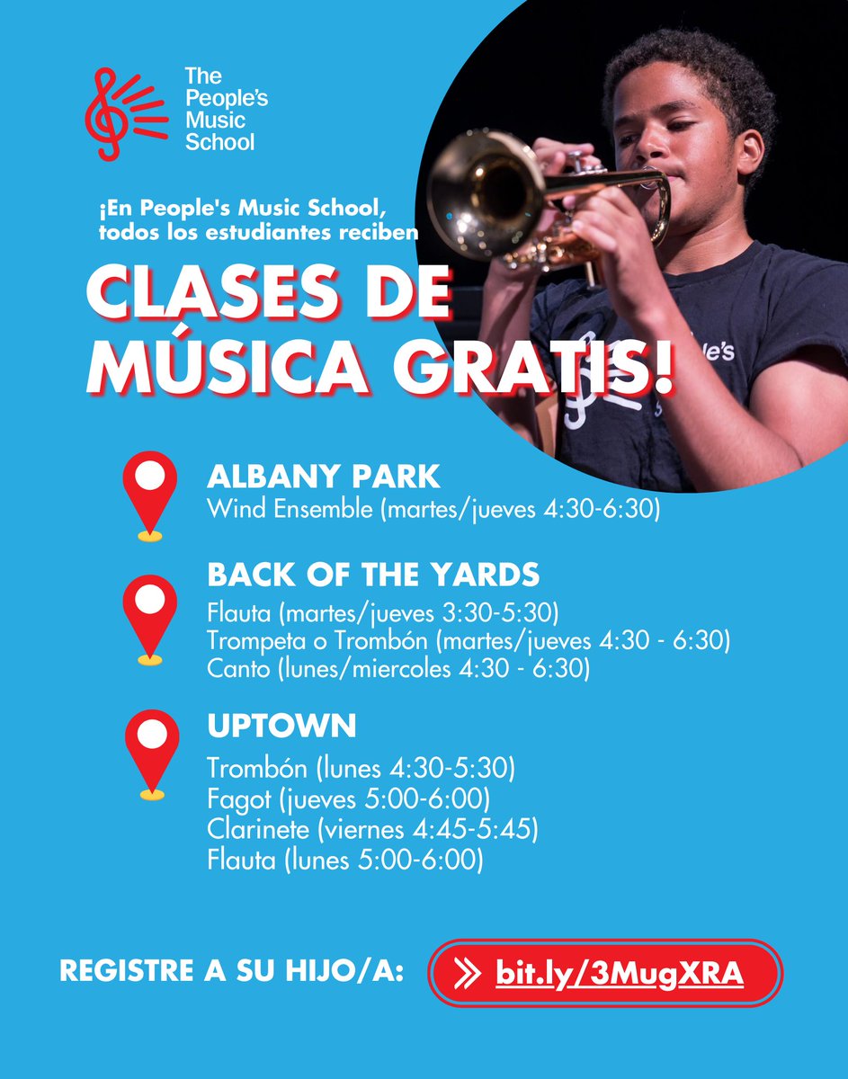 At The People’s Music School, all students receive FREE music classes. Share this post or register: bit.ly/3MugXRA

En People’s Music School, todos los estudiantes reciben clases de música GRATIS. Comparta esta publicación o registre: bit.ly/3MugXRA