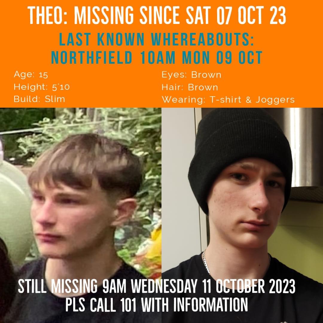 The 15 yr old grandson of my former boss, and dear friend Fiona, has gone missing. If you’re in the Birmingham area please share so we can find Theo &amp; bring him back to his family &amp; to safety 🙏🏼