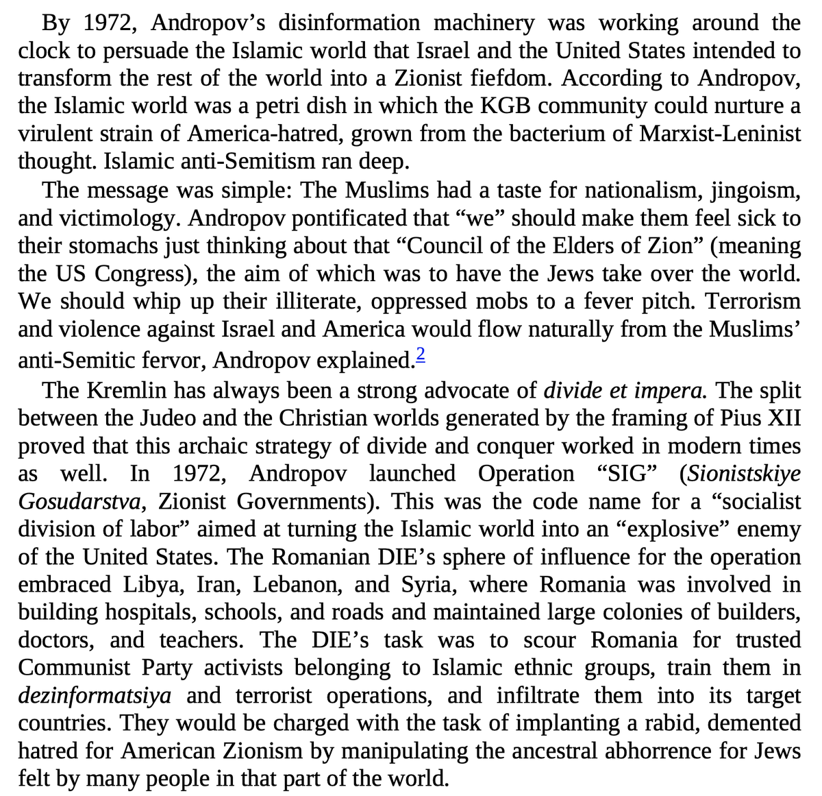 Andreas_Adam's tweet photo. Russian or rather former Soviet Disinformation:
Beim Stöbern über eine Textpassage gestolpert. 
#Russia #KGB #EldersofZion #ActiveMeasure in islamic states

Disinformation by Lt. Gen. ION MIHAI PACEPA and Prof. RONALD J. RYCHLAK https://t.co/vD4huDnUX5