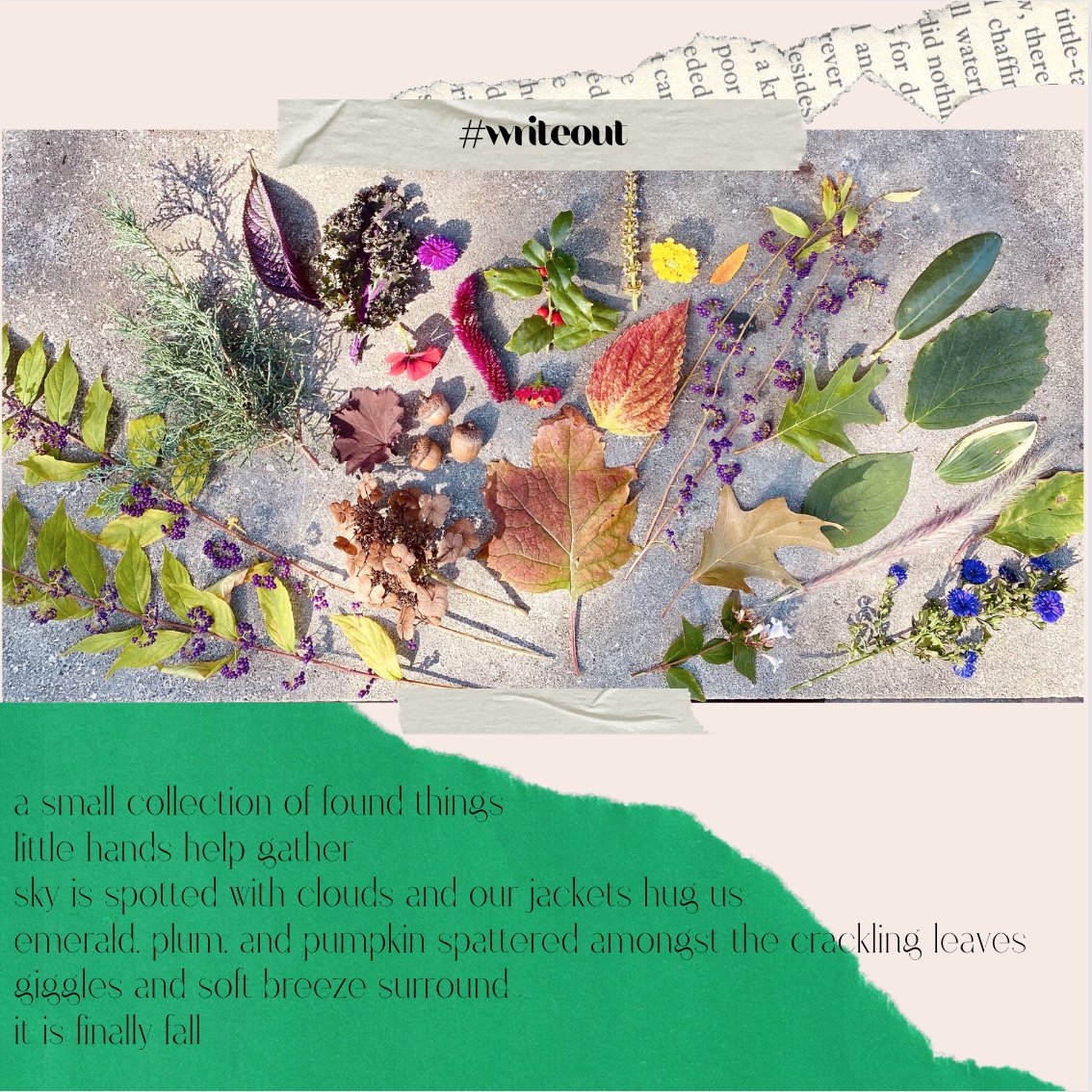 Mrsablund's tweet photo. Yesterdays #writeout piece
found things 
inspiration by @silverpebble [who has the most beautiful collections]

@WriteOutConnect @writingproject @NatlParkService #latergram #fall #AutumnVibes #WritingCommunity #foundthings #Collections https://t.co/1vOOkD5rwY