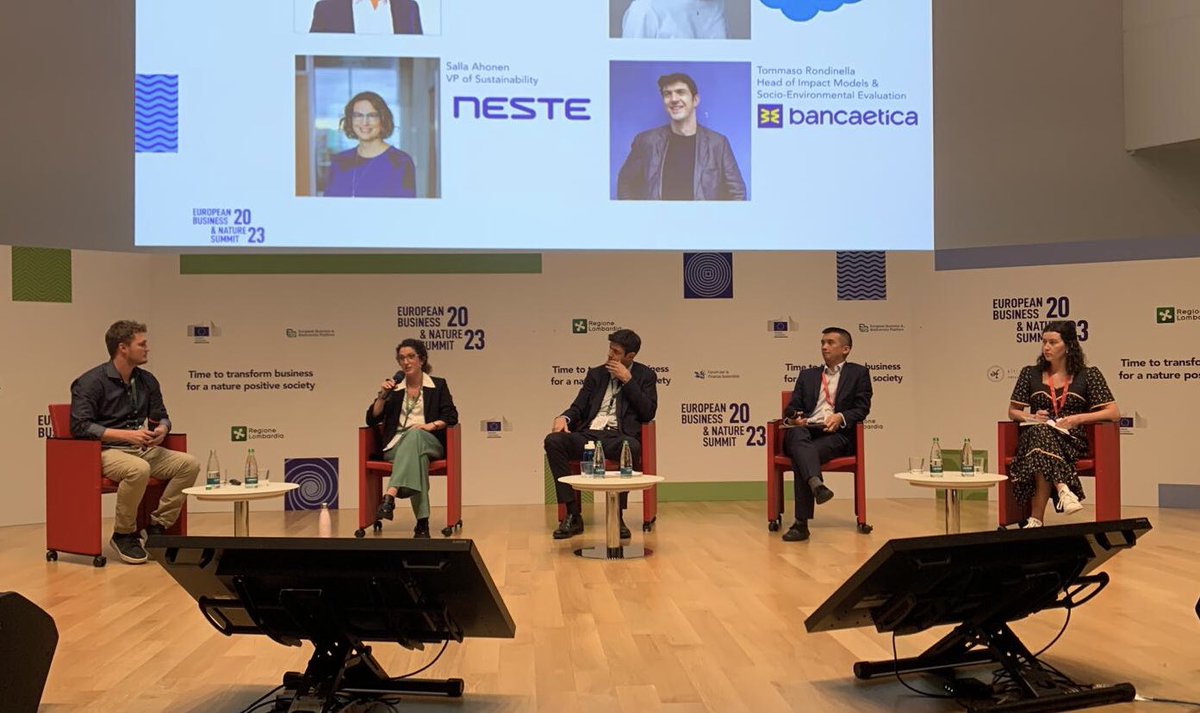 BizBioIrl's tweet photo. The Etifor Valuing Nature session at the European #BusinessNatureSummit panel discussed how businesses need a roadmap to avoid #greenwashing - setting organisational #biodiversity targets, measuring and accounting for impacts, and working to improve value chain transparency #EBNS https://t.co/t8LxTOKEqX