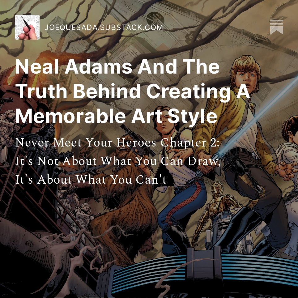 Ever wonder how the most popular artist in comics history came up with their styles? Neal Adams told me the secret, and now I'll tell you in today's Drawing The Line Somewhere. Plus: My path from a comics skeptic to Marvel's EIC. Free to subscribe: tinyurl.com/4p2nczj8