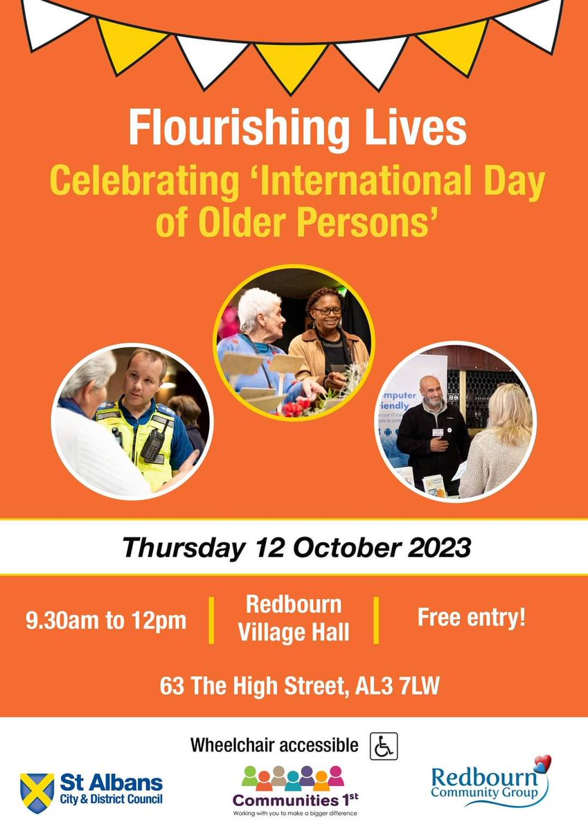 Thursday 12 October in Village Hall 9.30-12 noon – Flourishing Lives – Celebrating  ‘International Day of Older Persons’.

#olderpeople #stalbans #redbourn #internationaldayofolderpersons2023 #localcharity