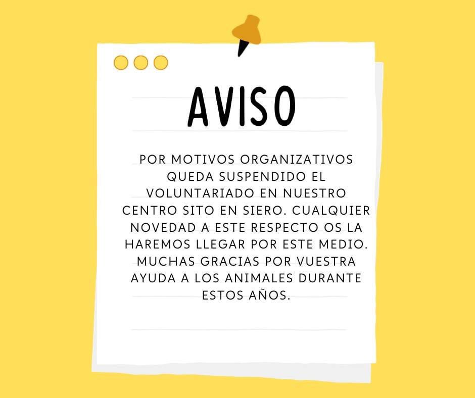 ProtectoraAstur's tweet photo. Por motivos organizativos queda suspendido el voluntariado en nuestro centro sito en Siero. Cualquier novedad a este respecto os la haremos llegar por este medio. Muchas gracias por vuestra ayuda a los animales durante estos años. https://t.co/zYnuqAODqi