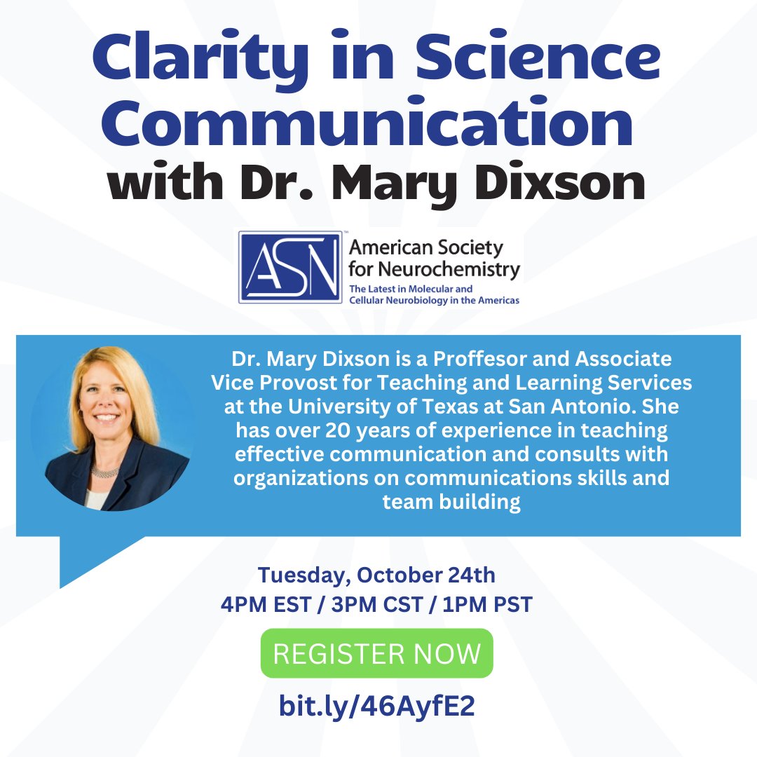 🧠 Join Us for A transformative Virtual Event! 🌟

📣 Register Now:
Visit bit.ly/46AyfE2 to register for this exclusive event and unlock the secrets of clarity in science communication!

🧪💬 #ASNeurochem #ScienceCommunication #Neurochemistry #ASN24