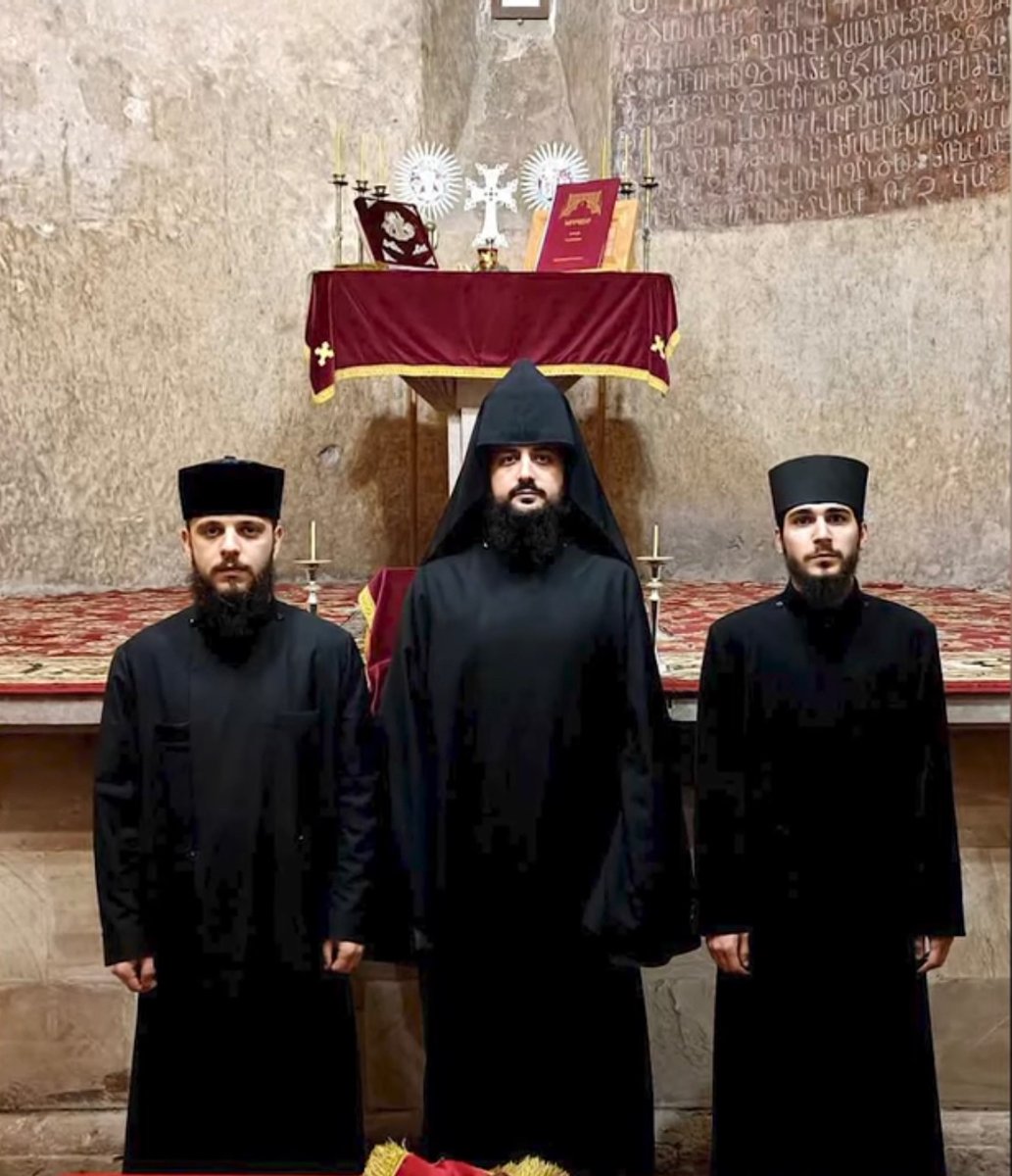 The last photo of the last clergy of Dadivank. They arrived in Armenia on Oct. 1, 2023, marking that day the first time in 1722 years when no Armenian Christian prayer is heard in Artsakh / Nagorno-Karabakh. Before leaving the sacred monastery, they prayed for return.