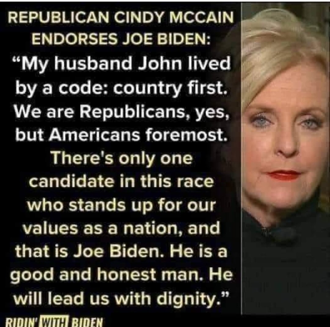 COUNTRY OVER PARTY ! I stand with Cindy McCain 💙💙💙