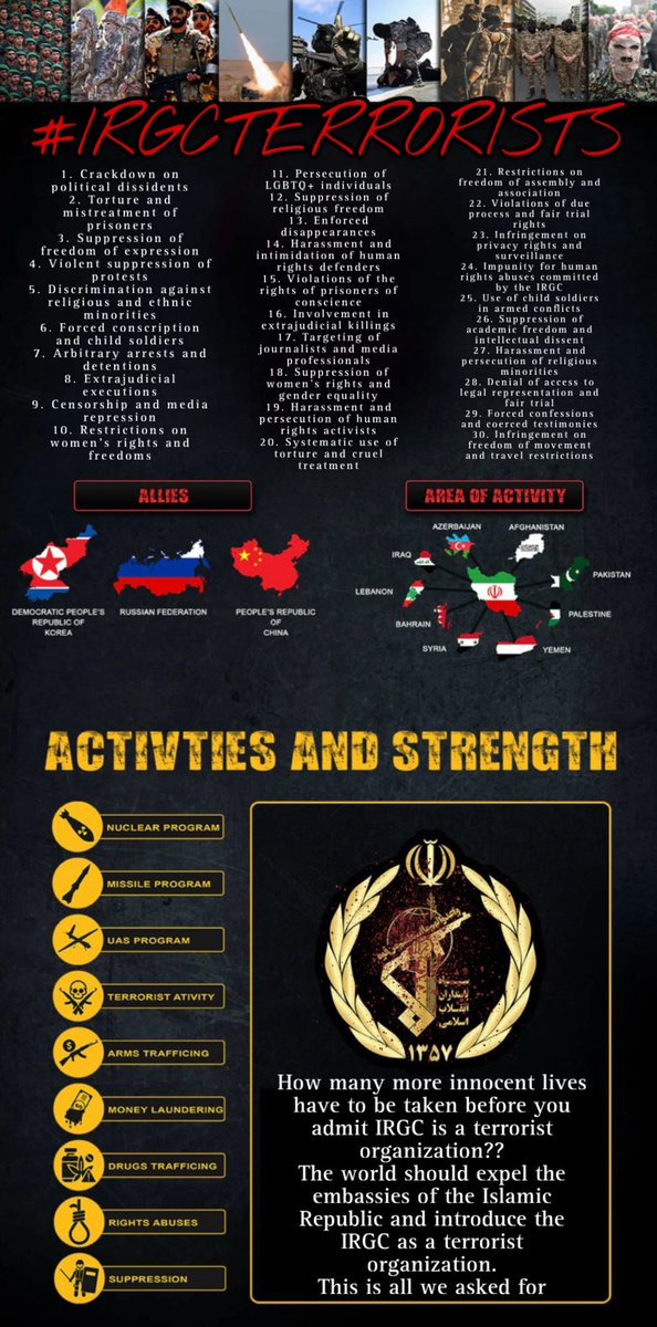 The Iranian regime is in fact an international terrorist operation headquartered in Iran with branches in North America &amp; Europe running terror &amp; espionage operations &amp; radicalizing youth. Put these dangerous #IRGCterrorists on the EU terror list before it's too late @ABaerbock