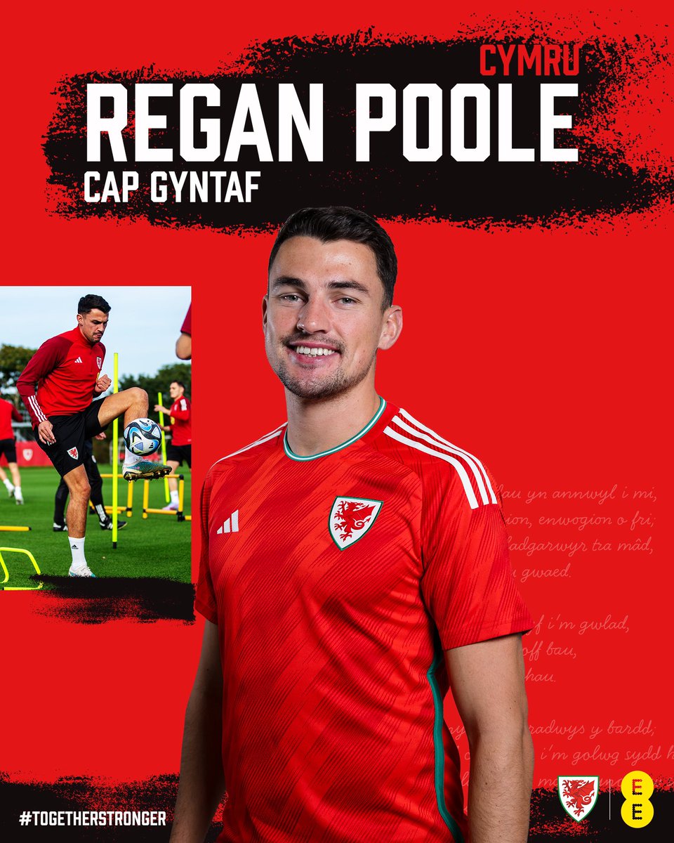 Cymru's tweet photo. Cap gyntaf for the centre-back 💪

Llongyfarchiadau, @ReganPoole! 👏

#TogetherStronger https://t.co/4bFgUBDbYK
