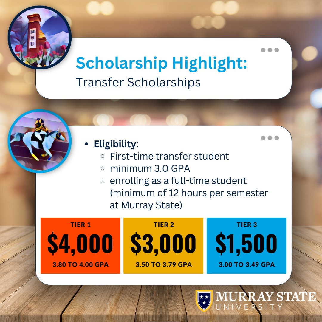 msustudentmoney's tweet photo. 🍂📚 Thinking of transferring to Murray State? 🎓 Continuing with our scholarship highlight check out the Transfer Scholarships! Requirements at:
https://t.co/6566z39xCk
#murraystate #GoRacers #murraystateracers #WeAreRacers #MurrayStateUniversity #Scholarships https://t.co/JVeONnOlVb