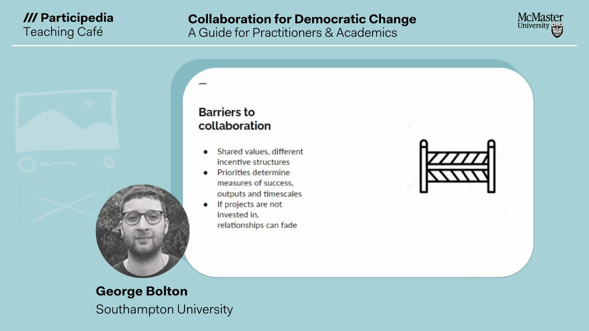 participedia's tweet photo. A motivating #TeachingCafe today full of dialogue & practical advice for engaging in academic/practitioner #collaborations👏Thank you to our speakers @George_Bolton96 and Patti Garcia (@EngageBritain) and to all today's participants!
Missed it? Stay tuned for the full recording! https://t.co/AwDwNsvuHW