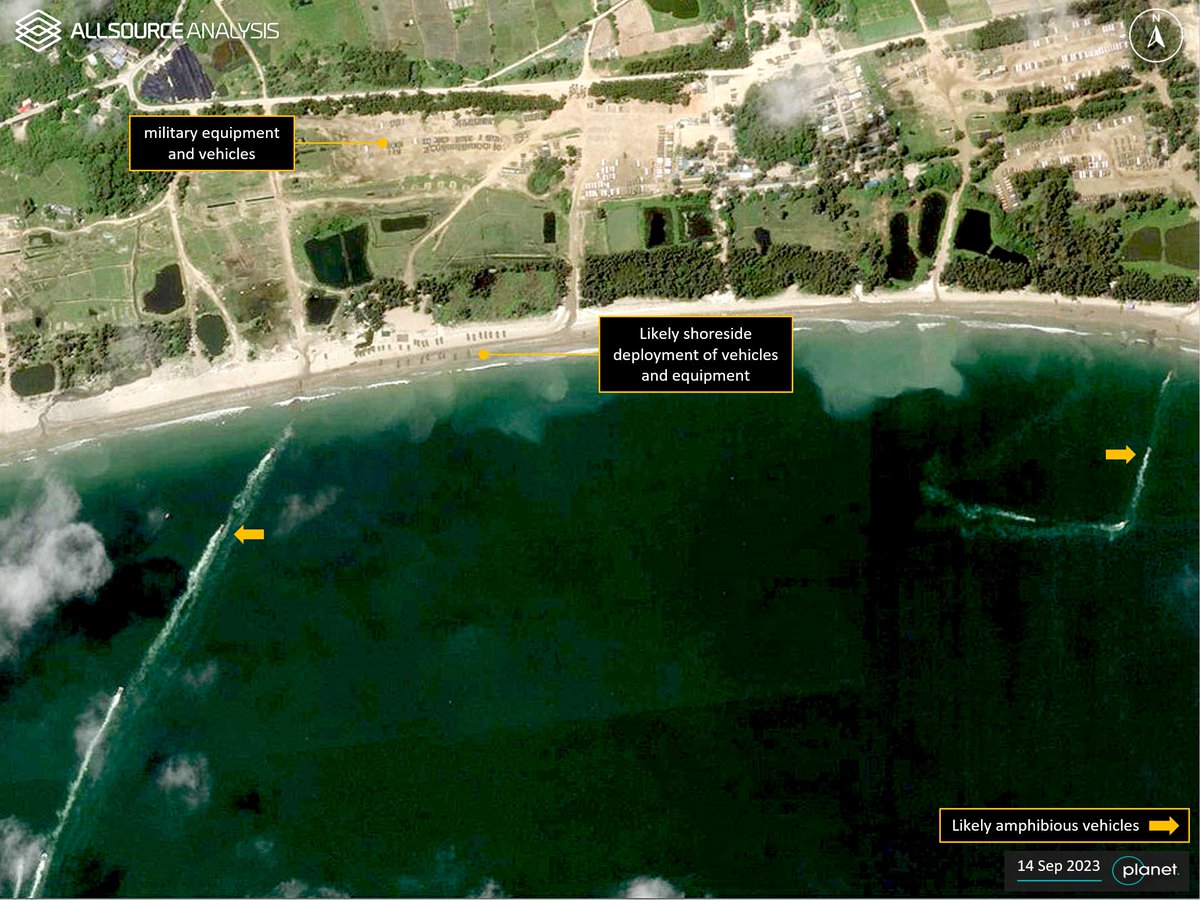 GEOINT analysis on 14 September 2023, shows likely PLA amphibious drills at Dacheng Bay, China. bit.ly/2oeCGCj #GEOINT #Geospatial #Intelligence #China #DachengBay #NavalForcesMonitoring