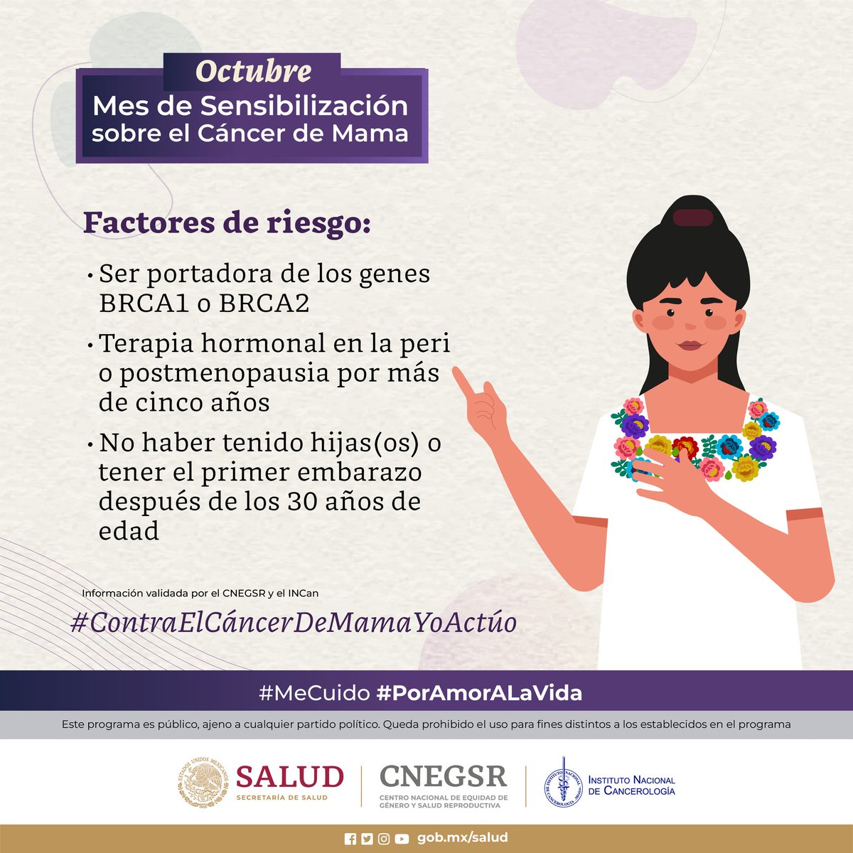 ConsulMexSju's tweet image. Conoce los factores de riesgo que aumentan las posibilidades de padecer #CáncerDeMama.  Sí se detecta a tiempo es curable.

#ContraElCáncerDeMamaYoActúo #PorAmorALaVida #Observo #Toco #Siento