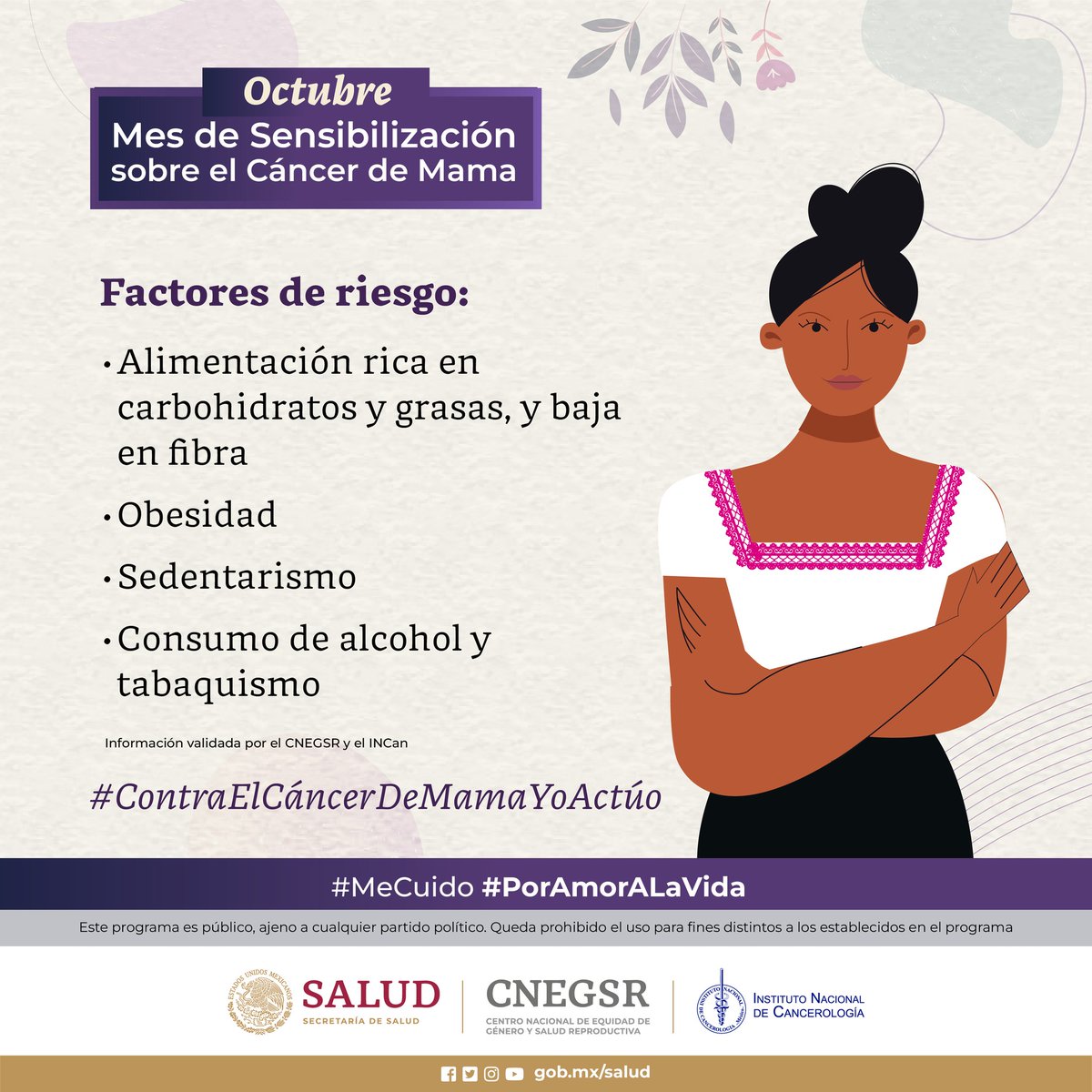 ConsulMexSju's tweet image. Conoce los factores de riesgo que aumentan las posibilidades de padecer #CáncerDeMama.  Sí se detecta a tiempo es curable.

#ContraElCáncerDeMamaYoActúo #PorAmorALaVida #Observo #Toco #Siento