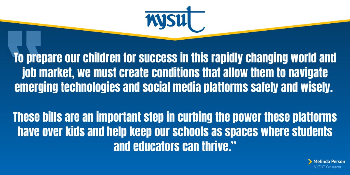 Today, NYSUT Executive Vice President <a href="/JCiffone/">Jaime Ciffone</a> joined <a href="/GovKathyHochul/">Governor Kathy Hochul</a>, <a href="/TishJames/">Tish James</a> and state lawmakers as they announced new legislation aimed at online safety for children. President <a href="/MelindaJPerson/">Melinda Person 🍎✌🌈</a> released a statement.