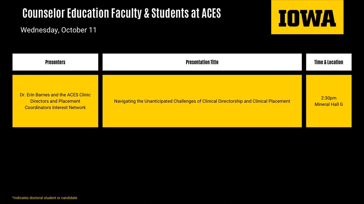 a_llie's tweet photo. So excited to get started @acesonlinenet 2023! UIowa faculty and students coming in HOT this year with tons of presentations and awards to celebrate 🎉 today, @DrErinFBarnes1 kicks things off! @UIowaEducation #CounselorEd https://t.co/oUVQbb2tL3