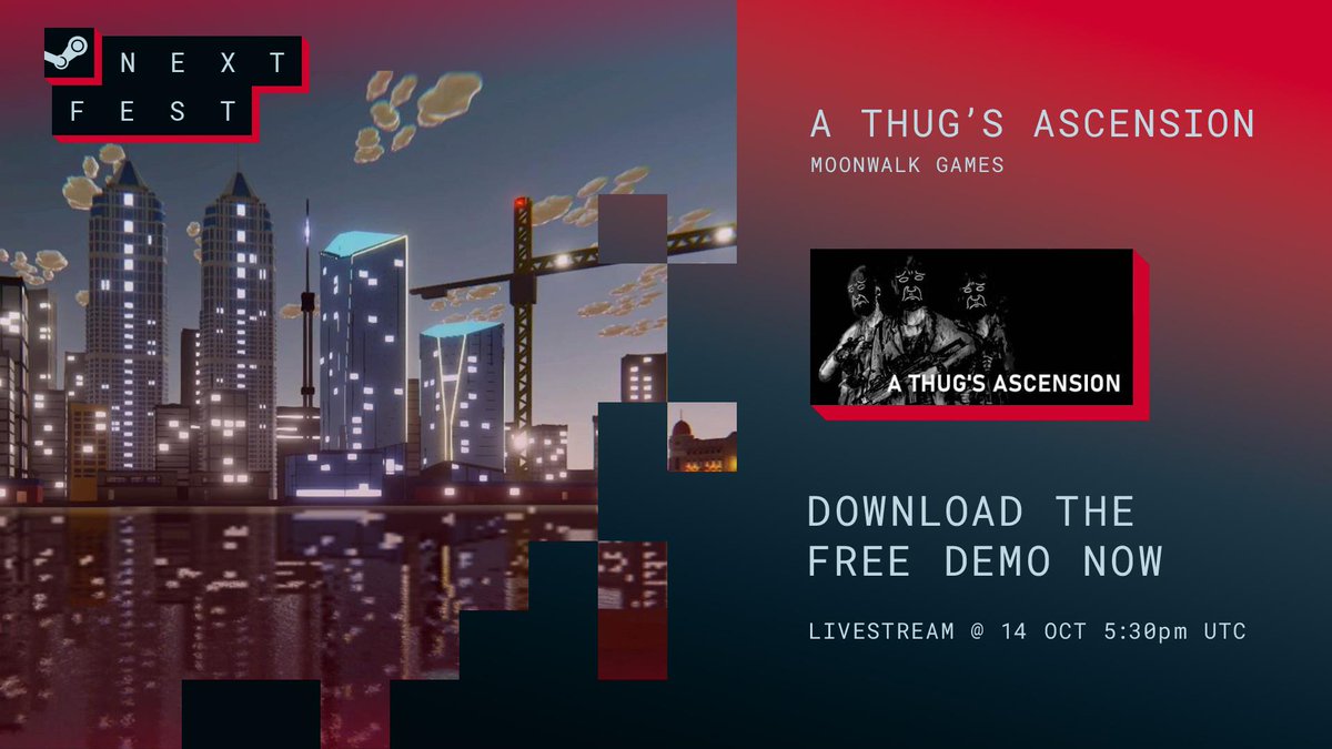 moonwalk_games's tweet photo. A THUG'S ASCENSION is featured on the #SteamNextFest.

Download the FREE DEMO now! And don't forget to catch the EXCLUSIVE GAMEPLAY LIVESTREAM on 14 Oct 5:30pm UTC!

#WishlistWednesday #gamedev #indiegame #UnityEngine https://t.co/0BgiaOu8fR