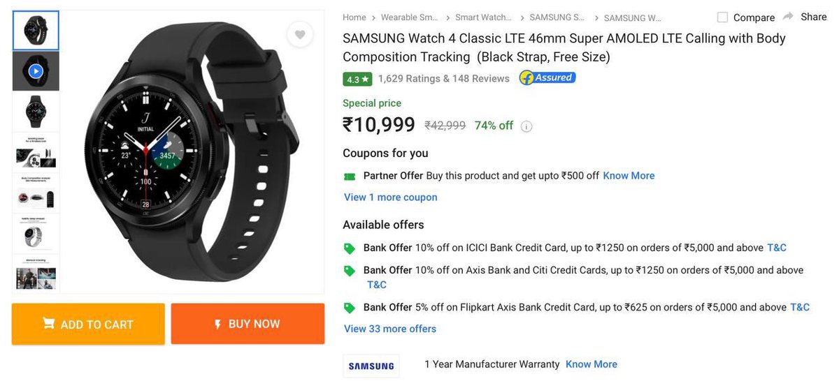 dealztrendz's tweet photo. Lowest Price Ever! 

SAMSUNG Watch 4 Classic LTE 46mm Smartwatch for ₹9,899 (Effectively) 

₹1,100 off with ICICI, Axis &amp; Kotak Cards

https://t.co/4woFqIyVCi https://t.co/xLpjzHoTDx
