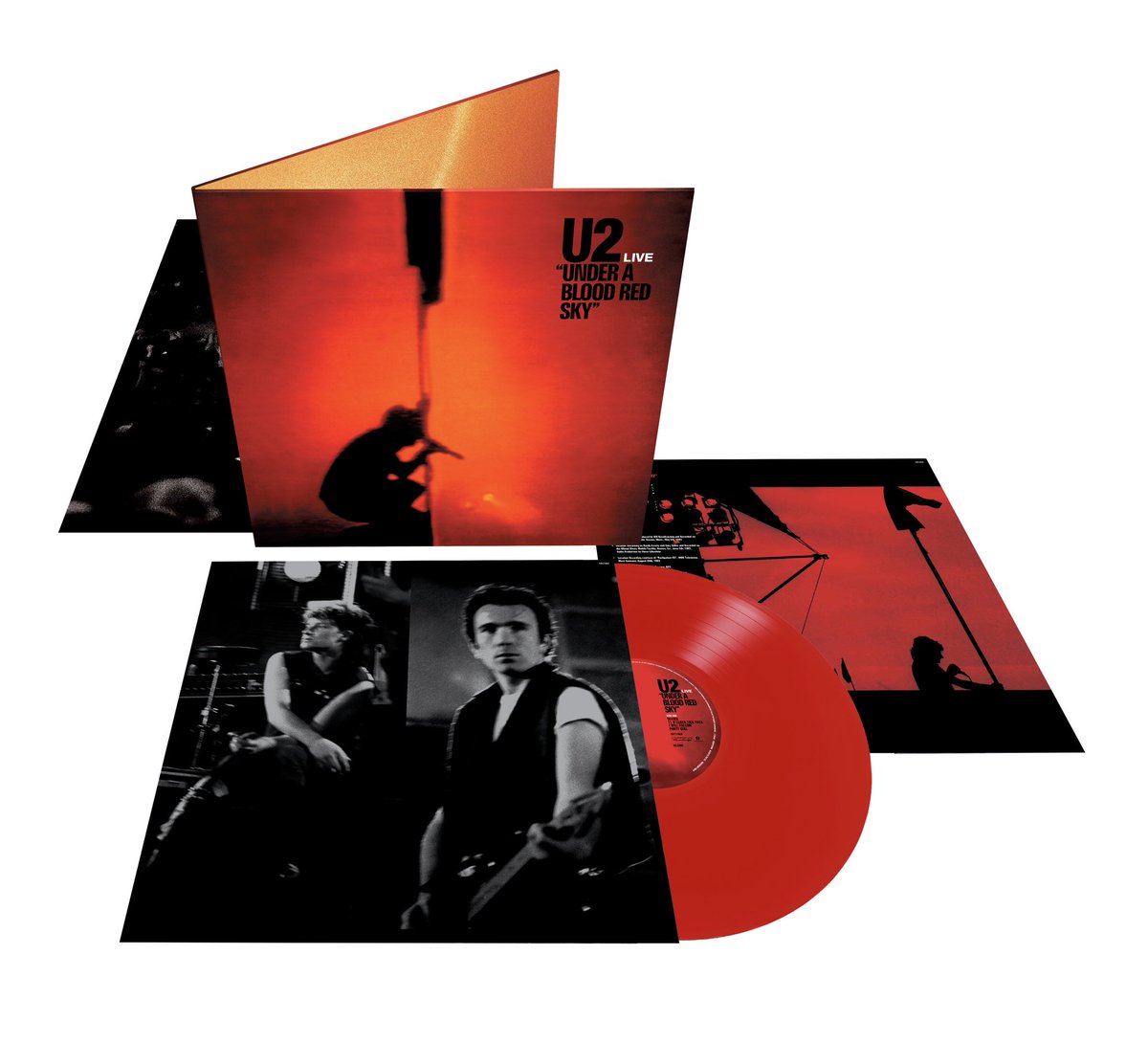 U2's tweet photo. The “Under A Blood Red Sky” (1983) Limited Edition 40th Anniversary Red Vinyl will be available as part of this year’s Record Store Day Black Friday event to support indie record stores. Visit the @recordstoreday websites for more information. #RSDBF https://t.co/PYH3kMO9he