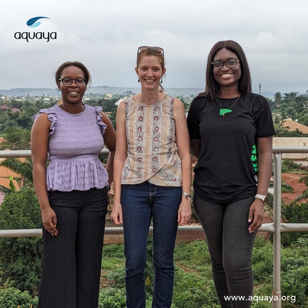Aquaya's tweet photo. 🔝 A lovely view from the top of a water tank - Aquayans (left to right) Amanda, Anna, and Afua link up during an enumerator training session for the Targeted Subsidies project in Kenyasi, Ghana.  

📚: https://t.co/RqkGbBTdfX

@hiltonfound | @safewaternet | #WASH https://t.co/WFL7NRruPr