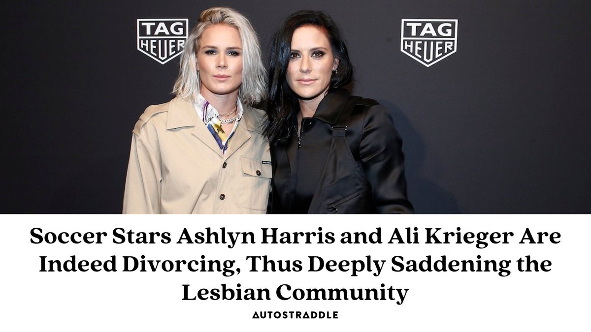 autostraddle's tweet photo. Soccer legend Ashlyn Harris has filed for divorce from soccer legend Ali Krieger, leaving the community mourning the separation of two exquisite jawlines and wondering if love is in fact a lie. #NWSL #USNWST https://t.co/8pz0RNipF8 https://t.co/XLFKQQR4Zw