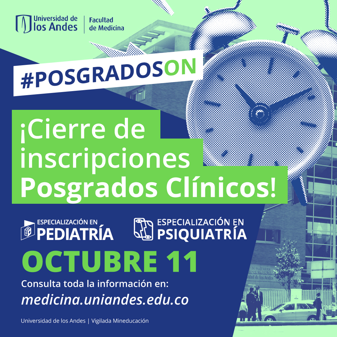🚨 Último día de inscripciones 🚨
Posgrados en #Psiquiatría y #Pediatría 
Más información en ➡️ medicina.uniandes.edu.co/es/programas/p…
<a href="/Uniandes/">Uniandes</a> <a href="/PosgradosUAndes/">Posgrados Uniandes</a> <a href="/FSFB_Salud/">Fundación Santa Fe de Bogotá</a>