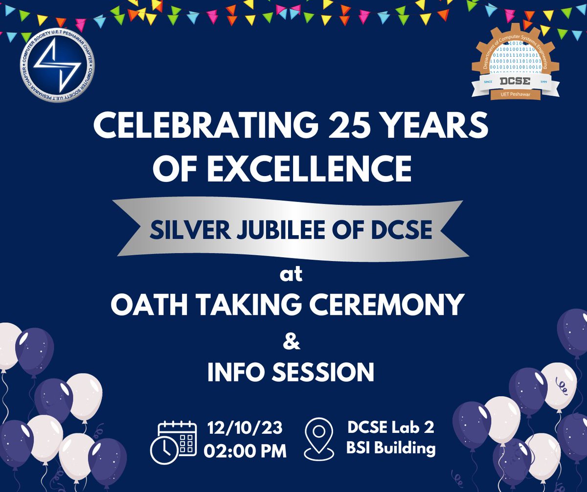 csuetp's tweet photo. From humble beginnings to 25 years of excellence-celebrating DCSE's silver jubilee with pride and gratitude. Join us as we embark on this remarkable journey with an oathtaking ceremony. Plus, stay tuned for an exciting info session where Batch 25 gets a peek into society's legacy https://t.co/gp3W9gMrxo