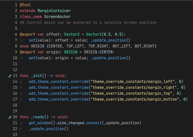 the_duriel's tweet image. #GodotTips #GodotEngine: Ever wanted to just, pin a Control element to a specific screen position in percent? Like, &quot;10% off the edge of the top left and bottom&quot; or &quot;exactly centered, always&quot;.

Anchors can approximate that. (You need to math it out though.) This guarantees it: