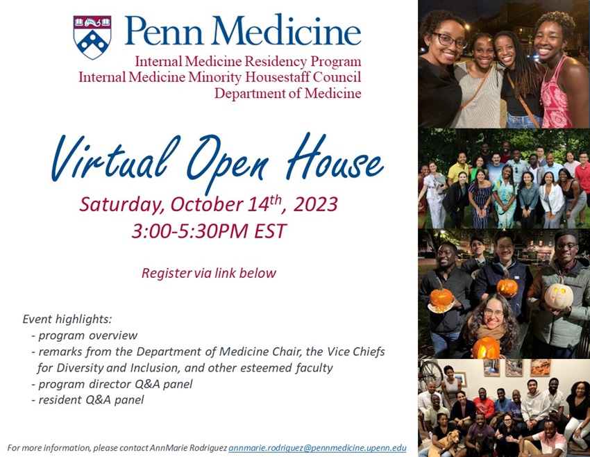 📣📣The Minority Housestaff Council of @PennIMResidents will be hosting an open house this Saturday - If you're an MS4 applying into Internal Medicine, consider this opportunity to learn about our exceptional program! Secure your spot by RSVPing here: pennmedicine.org/departments-an…