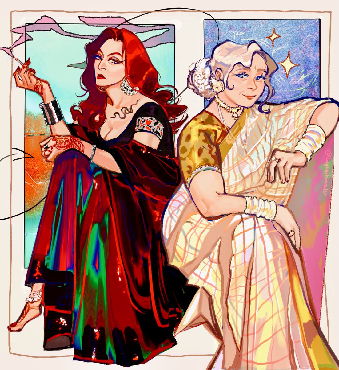 drew them in sarees for fun