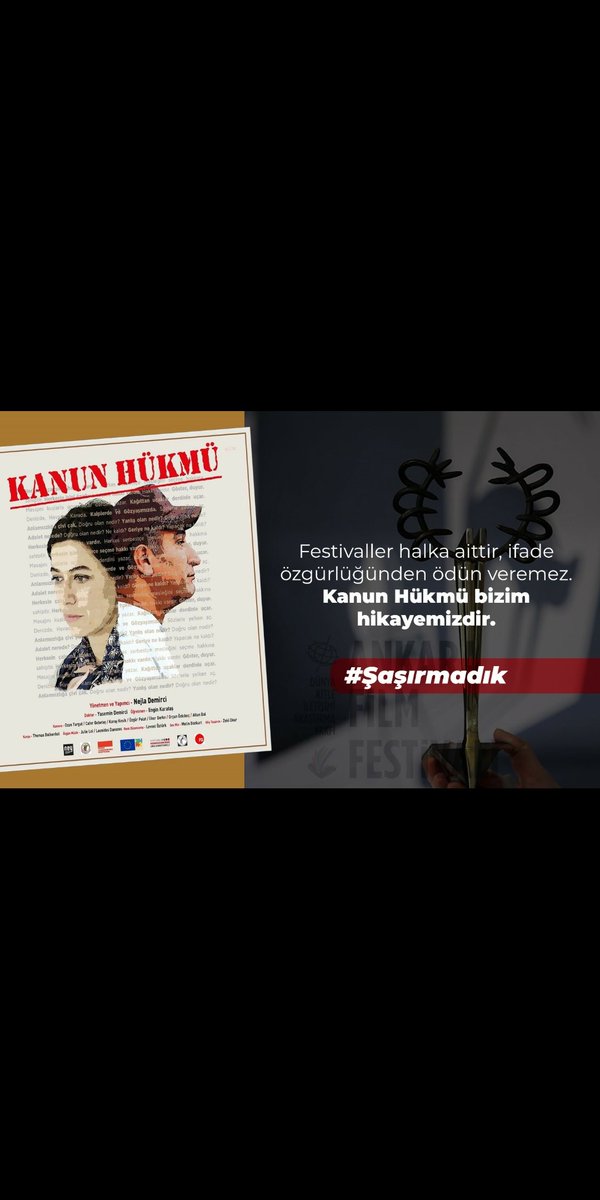 #Şaşırmadık 
#KanunHükmü 
#AnkaraFilmFestivali
Sansüre karşıyız...

#KanunHükmü ne dokunma