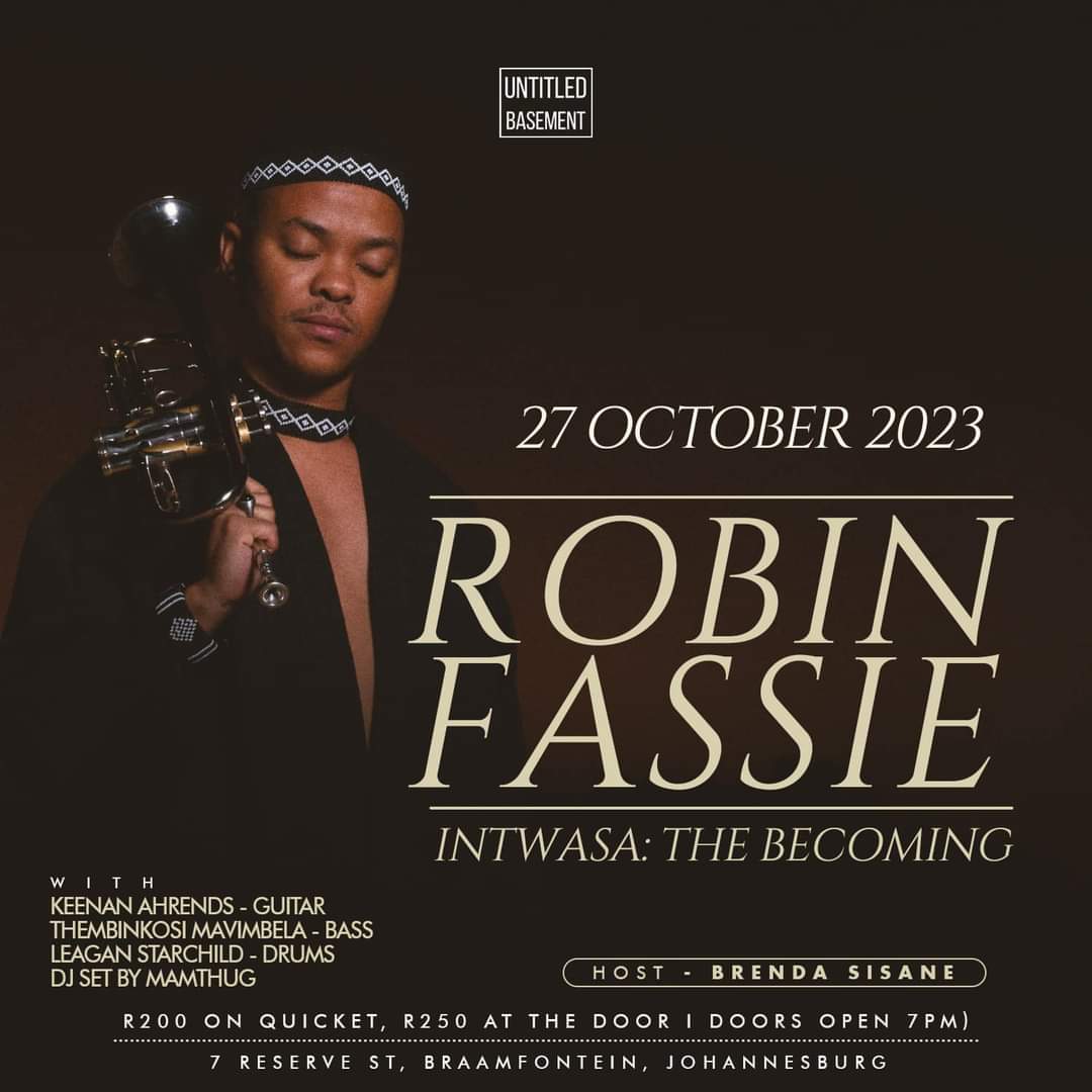 Trumpeter <a href="/RobinFassie/">RFKONCEPT.</a> will be performing <a href="/UntitledBaseme2/">Untitled Basement</a> on Friday 27 October. Book your seat via <a href="/QuicketSA/">Quicket South Africa</a> #jazzitoutsa #Jazz #livejazz #trumpeter #blog #blogger #blogging