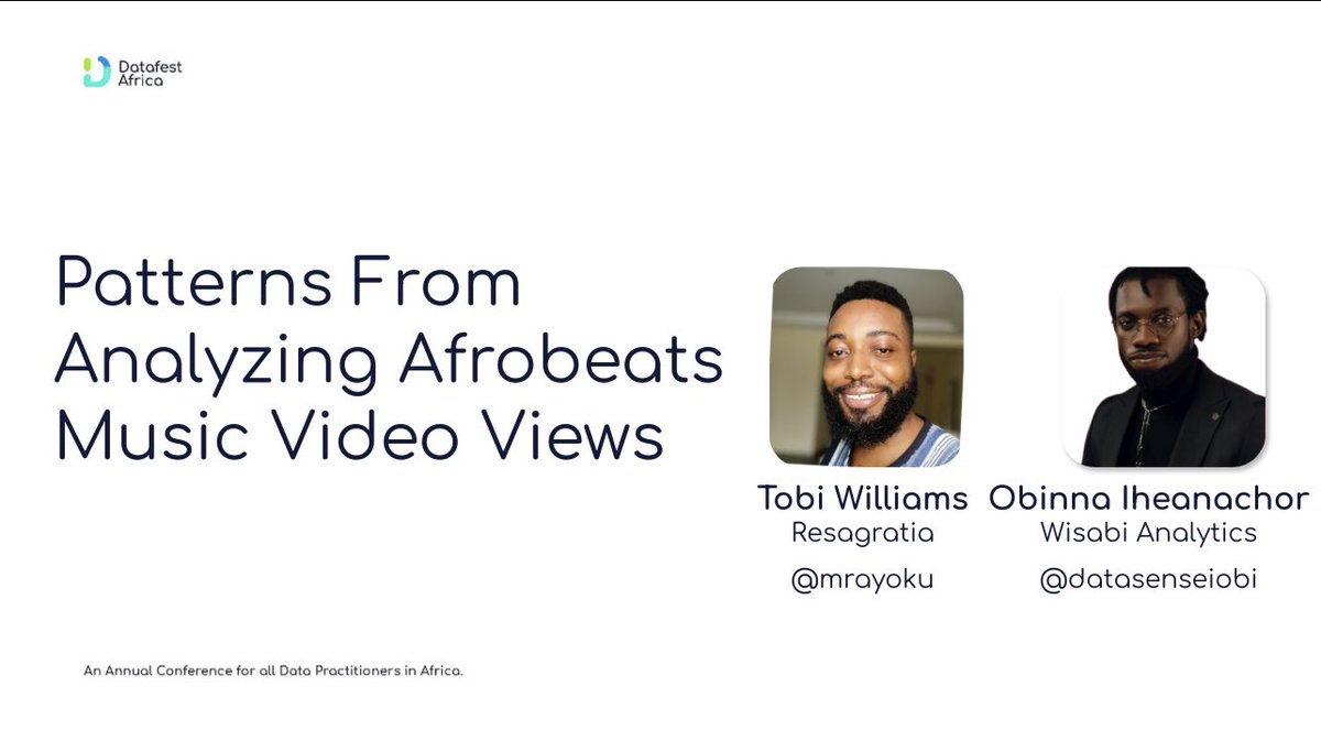 Afrobeats music is more than just a sound, it’s a data story. 

That’s why I and @mrayoku created <a href="/AfroStatsMusic/">Afrobeats Stats</a>, a product that lets you explore the data behind your favorite songs on YouTube. 

At #DataFestAfrica2023, we will show you how <a href="/AfroStatsMusic/">Afrobeats Stats</a> works and how it can